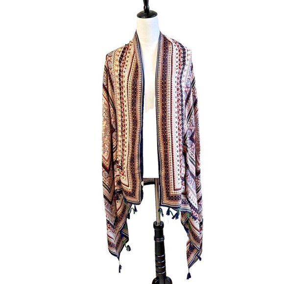 Gregory Ladner Mosaic Patter Scarf Women's Shawl Rustic Colors Boho Fringe Hem - Picture 3 of 9